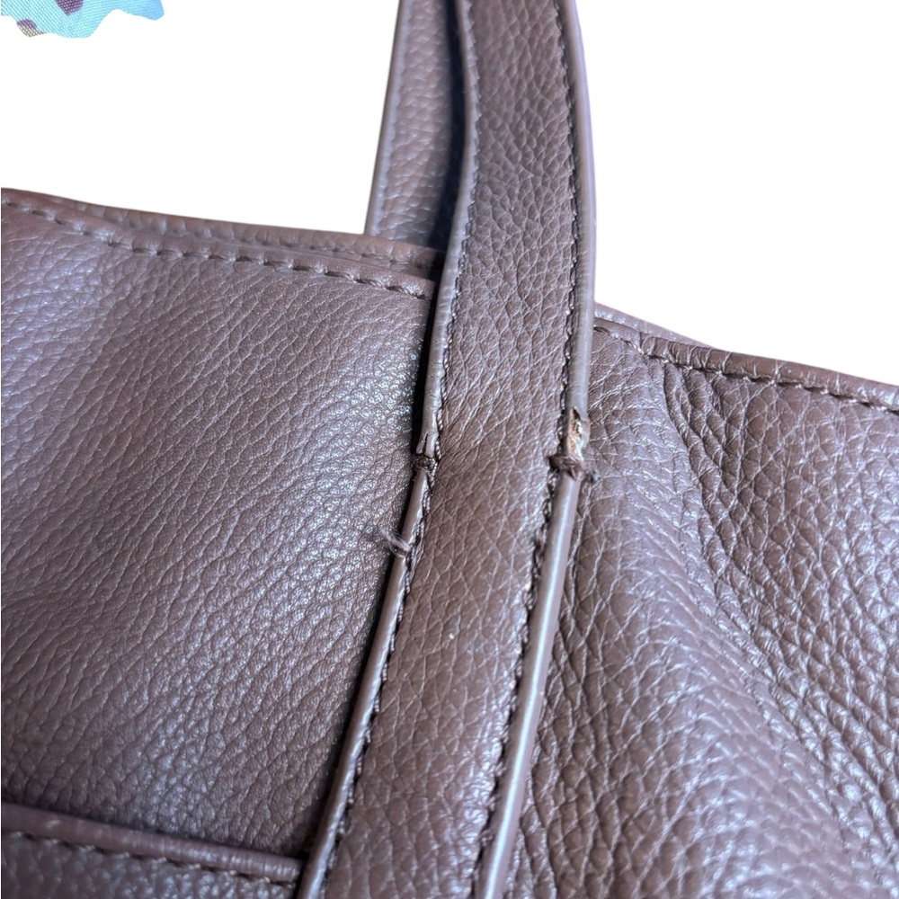 Lucky Brand Brown Leather Tote Bag with Decorative Scarf - Picture 11 of 13